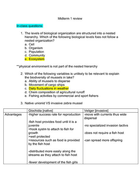 Biol1070 Midterm 1 Review Midterm 1 Review In Class Questions The