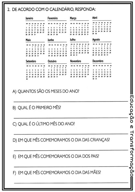 Blog Educação e Transformação Matemática calendário e dias da