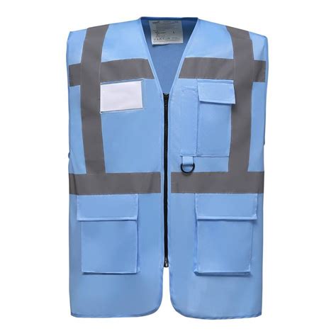 Gilet de sécurité à fermeture zippé bleu ciel personnalisé