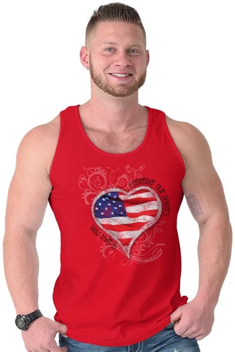 Remember Our Soldiers Usa Flag Heart Tank Top Tee Shirt Women Brisco