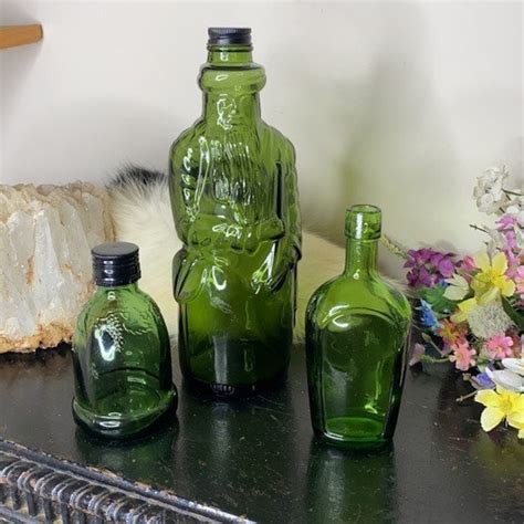 Vintage Green Bottle Collection Decorative Green Glass Bottles Set Of 3