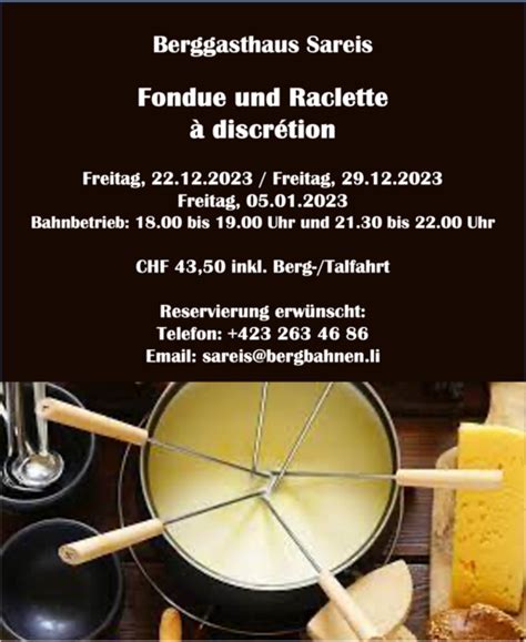 Fondue und Raclette à discrétion auf Sareis Bergbahnen Malbun AG