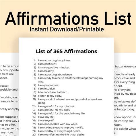 365 AFFIRMATIONS Printable Quotes Daily Mantra Positivity Mindfulness