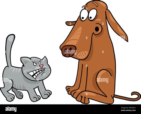 Cartoon illustration of angry kitten and startled dog Stock Vector ...