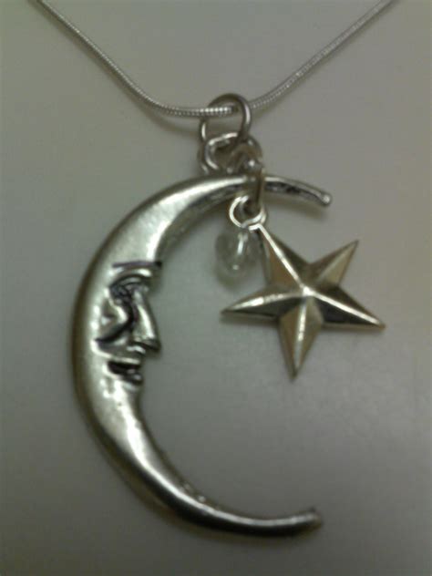 Crescent Moon Pewter Amulet Swarovski Crystal Sterling Silver Moon