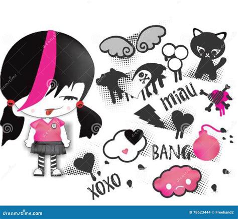 Emo stickers pack stock illustration. Illustration of checked - 78623444