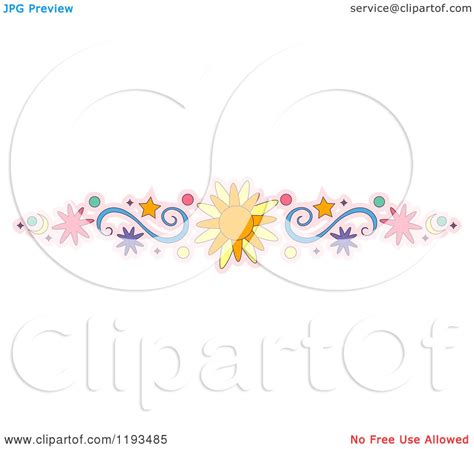 Cartoon Of A Sun Crescent Moon Swirl Circle And Star Border Design