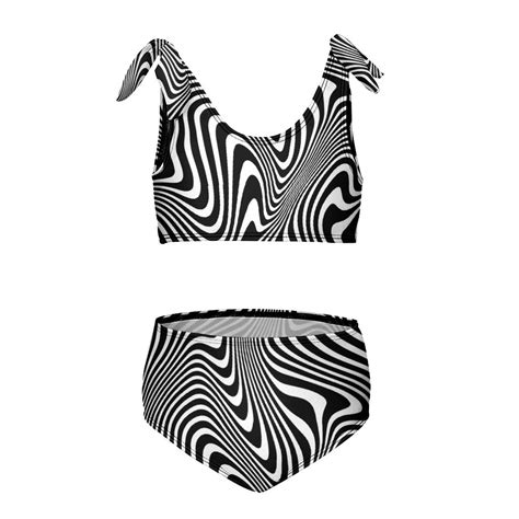 Black White Linework Girl S Piece Bikini Set Beach Sport Swimsuit Swimwear Y Cm