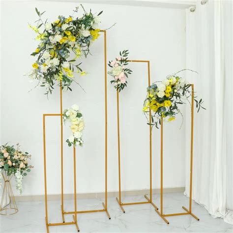 Set Of Gold Metal Frame Wedding Arch Rectangular Backdrop Stand