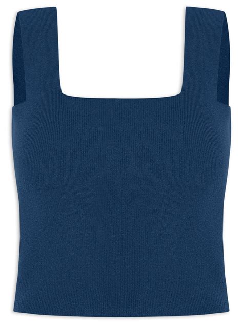 Blusa Feminina Tricot Decote Reto Basiq Azul Oqvestir