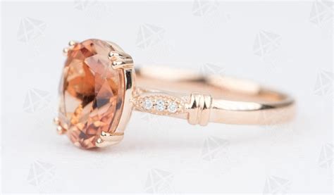 Ct Oval Oregon Sunstone K Rose Gold Engagement Ring Diamond Sides