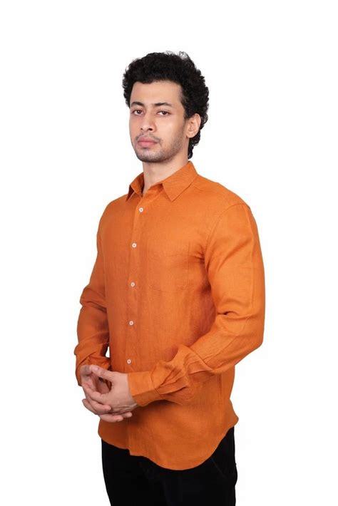 Plain Amber Orange Linen Shirt Full Sleeves Casual Wear At Rs 1200 In