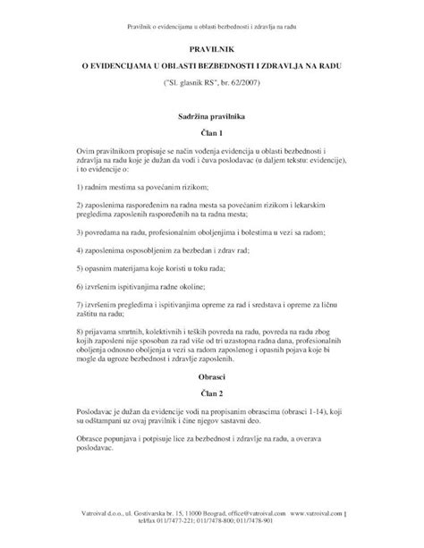 PDF Pravilnik O Evidencijama U Oblasti Bezbednosti I Zdravlja O