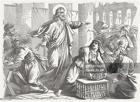 Jesus Driving Merchants Wood Engraving Published 1877 High-Res Vector ...