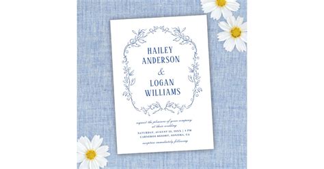 Vintage Blue Floral Frame Elegant Wedding Invitation | Zazzle