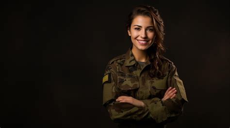 Premium Photo | Smiling woman wearing army uniform