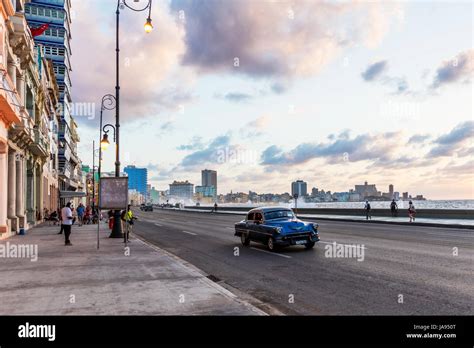 American Classic Car Driving Down The Malecon Havana Cuba Cuban