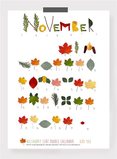 Printable November Leaf Doodle Calendar | Leaves doodle, Doodles, Easy ...