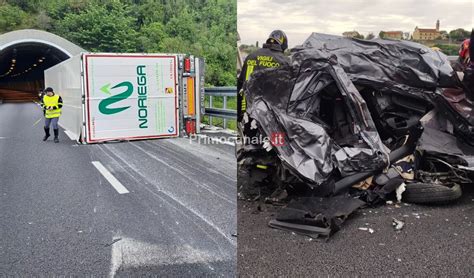 Inferno Sulla A Camion Si Ribalta E Travolge Auto Due Morti