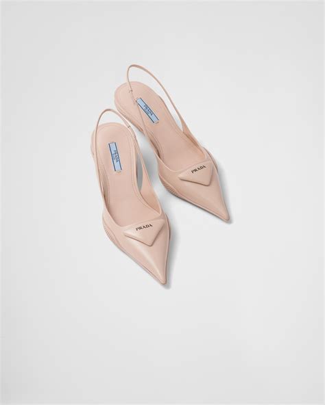 Powder Pink Brushed Leather Slingback Pumps Prada