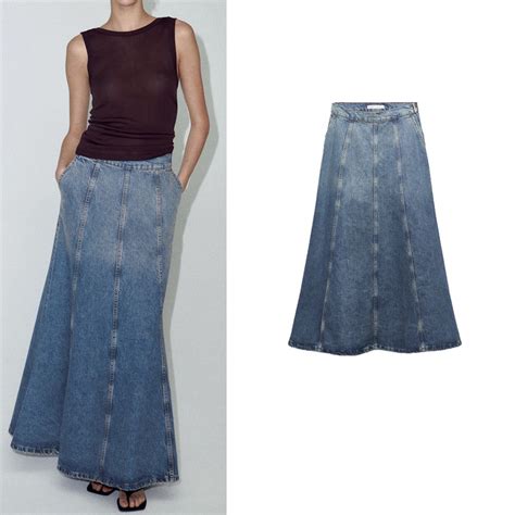 ZARA Spring New High Waist Loose Straight Side Pocket Skirt 2553050