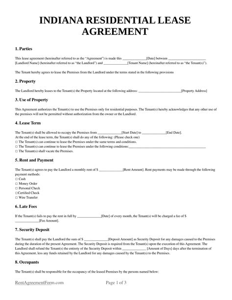 Free Indiana In Rental Lease Agreement Form Pdf Word