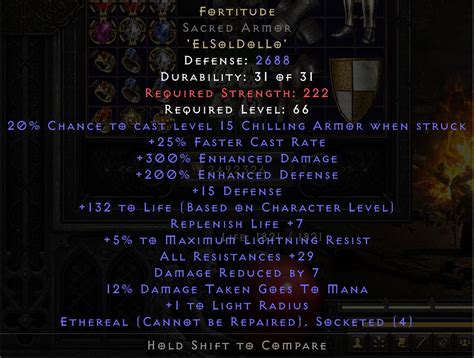 Fortitude Sacred Armor Ethereal Res Life Diablo