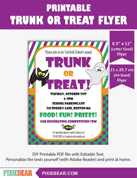 Editable Trunk or Treat Flyer Printable Trunk or Treat Poster Template ...