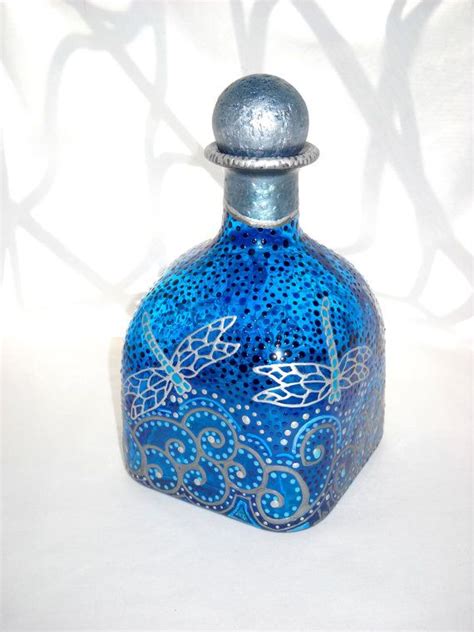 Dragonfly Art On Glass Bottle Hand Painted Decanter Message In A