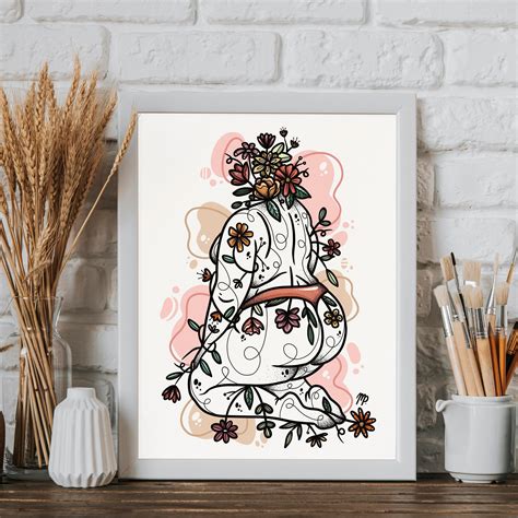 Body Positive Print Floral Nude Curvy Woman Art Floral Etsy Floral Art Witchy Decor Female Art