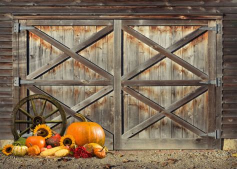 Rustic Wood Barn Door Harvest Fall Pumpkin Backdrop 7x5ft Vinyl Photo