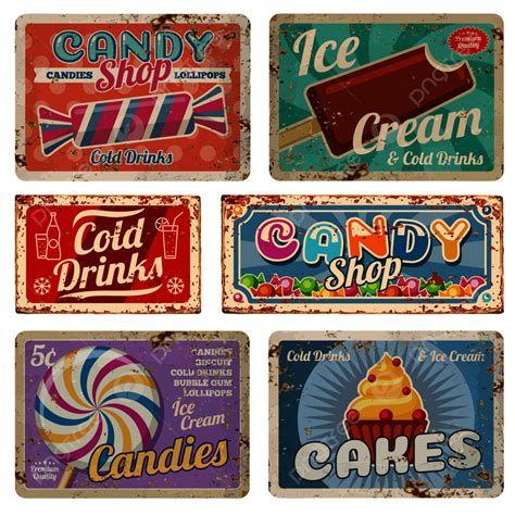 Vintage Candy Shop Metal Signs With Rusty Texture Poster Template