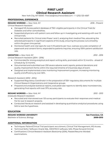 10 Clinical Research Resume Examples For 2025 Resume Worded