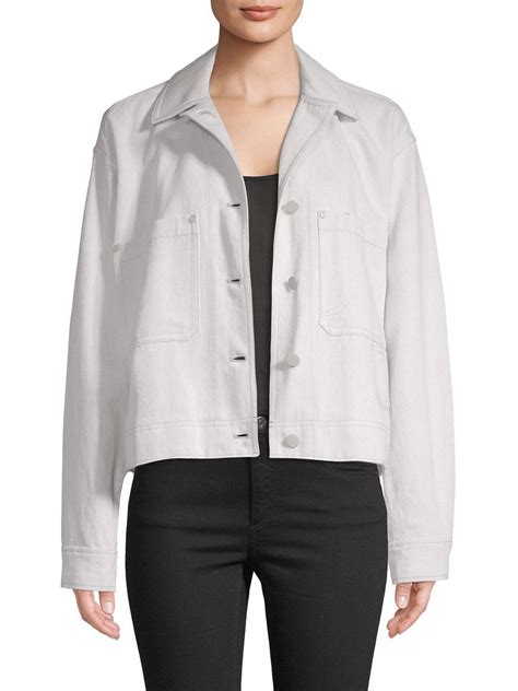 Vince Cotton And Linen Cropped Utility Jacket In Chalk White Lyst