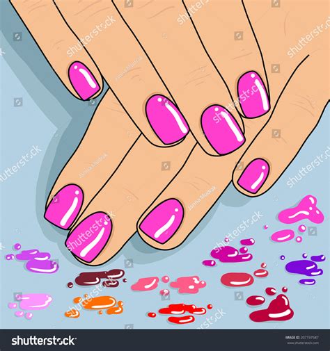 Cartoon Fingers Nice Manicure Different Nail Stock Illustration