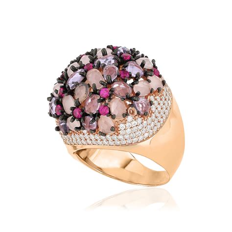 Bague Argent Rose Et Ruth Nium Noir Zirconias Multicolores Maty