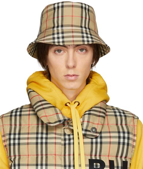 Burberry Beige Vintage Check Bucket Hat SSENSE