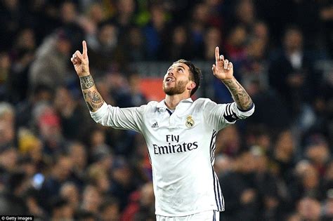 Sergio Ramos Points Towards The Sky With Both Hands In Celebration Of