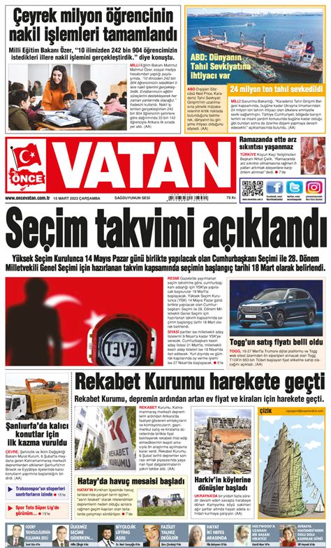 Nce Vatan Gazete Mart Ar Amba Tarihli Gazete Sayfalar Nce