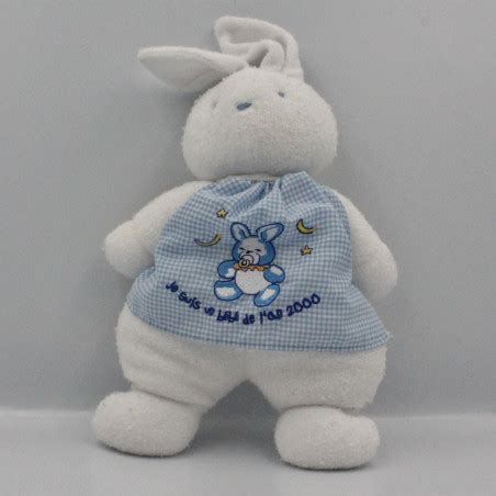 Doudou Lapin Blanc Tablier Bleu Vichy Klorane