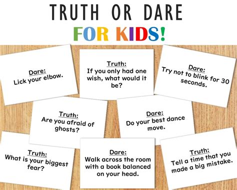 Truth or Dare Printable Game for Kids - Etsy