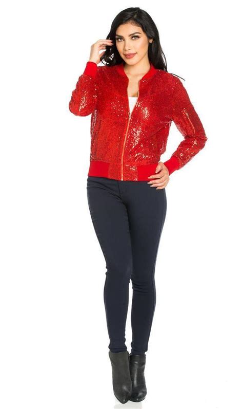 All Over Sequin Bomber Jacket In Red