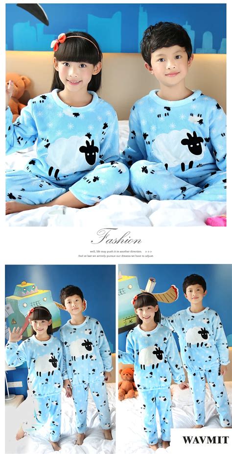 WAVMIT/весенне-Зимние Детские флисовые пижамы; теплая фланелевая одежда ...