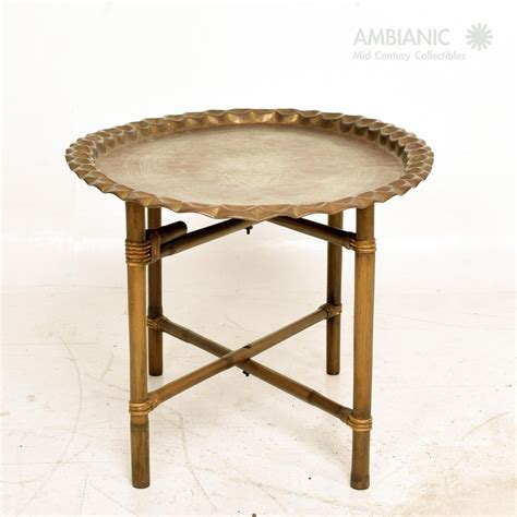 Scalloped Indian Brass And Bamboo Oval Coffee Table Hollywood Regency Baker 1960s At 1stdibs