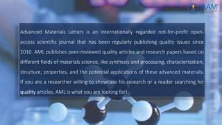 Articles published in advanced materials letters in 2019 | PPT