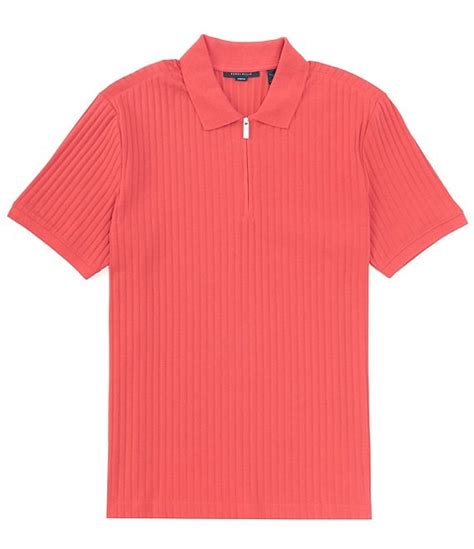 Perry Ellis Vertical Rib Quarter Zip Short Sleeve Polo Shirt Dillards