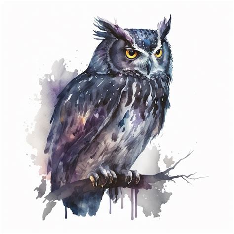 Premium Ai Image There Is A Watercolor Painting Of An Owl Sitting On