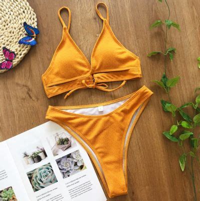 China Womens Self Tie Cross Front High Cut Thong Bikini High Waisted Swimsuit China Swimsuit