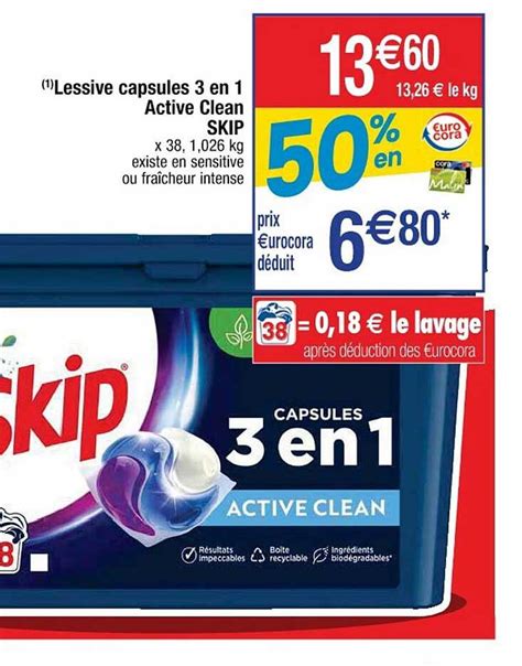 Promo Lessive Capsules 3 En 1 Active Clean Skip Chez Cora ICatalogue Fr