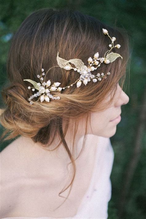 Gold Leaf Crown Bridal Pearl Tiara Wedding Pearl Crown Bridal Gold Leaf